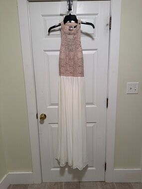 Speechless Blush Lace Halter Maxi Dress with Ivory Skirt